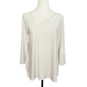 Joseph Ribkoff Women White Asymmetrical Neckline 3/4 Sleeve Tunic Top Size 8